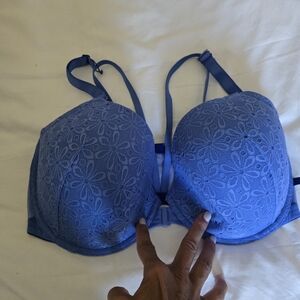 Victoria's Secret Lined Demi Front Closure Blue Lace Bra NWOT 38DDD